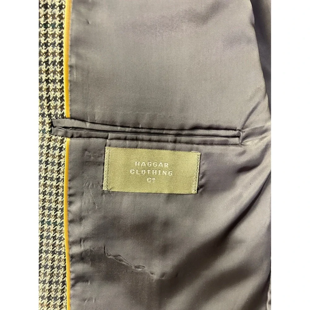 Dark Academia Haggar Mens 42 Brown Houndstooth 2 Button Sport Coat Blazer‎ USA